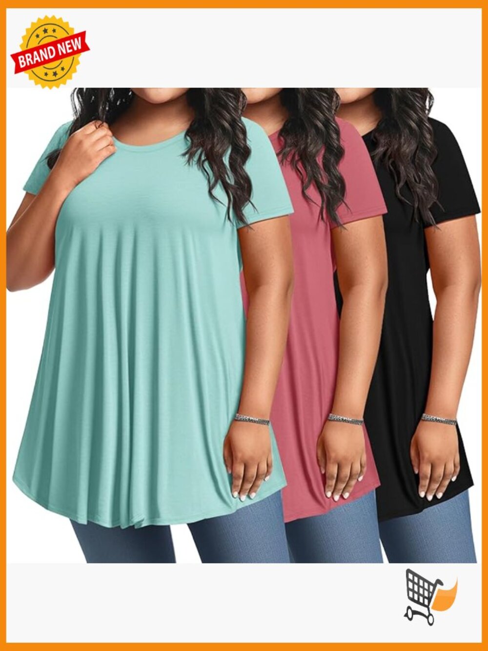 Plus Size Tunic Top Short Sleeve Loose Fit Flowy Blouse 3 Pack